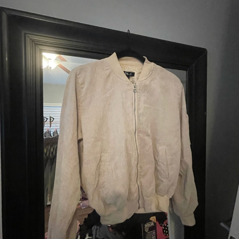 Beige Corduroy Bomber Jacket